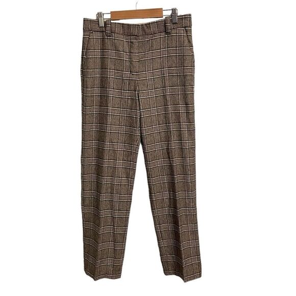 Massimo Dutti Plaid Stright Leg Dress Pants Trousers Size 6 NWT - Picture 1 of 9